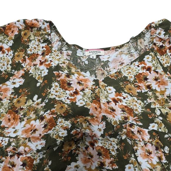 Womens Sz 1X Green and Pink Ruffle Babydoll Festival BOHO Lightweight Top - Picture 3 of 11